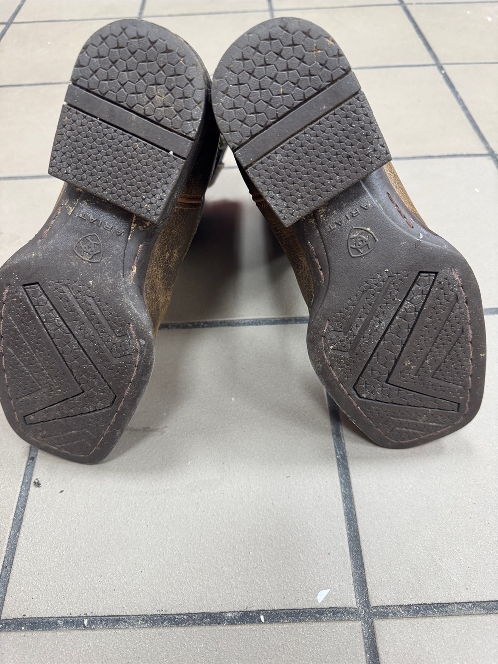 Ariat Brown Leather Kids Cowboy Boots with Blue & Lime Accents - Picture 3 of 5